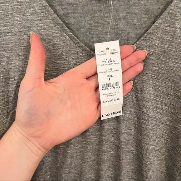 NWT White House Black Market Kimono Sleeve Comfort Waist Dress Metallic Silver - Picture 3 of 7